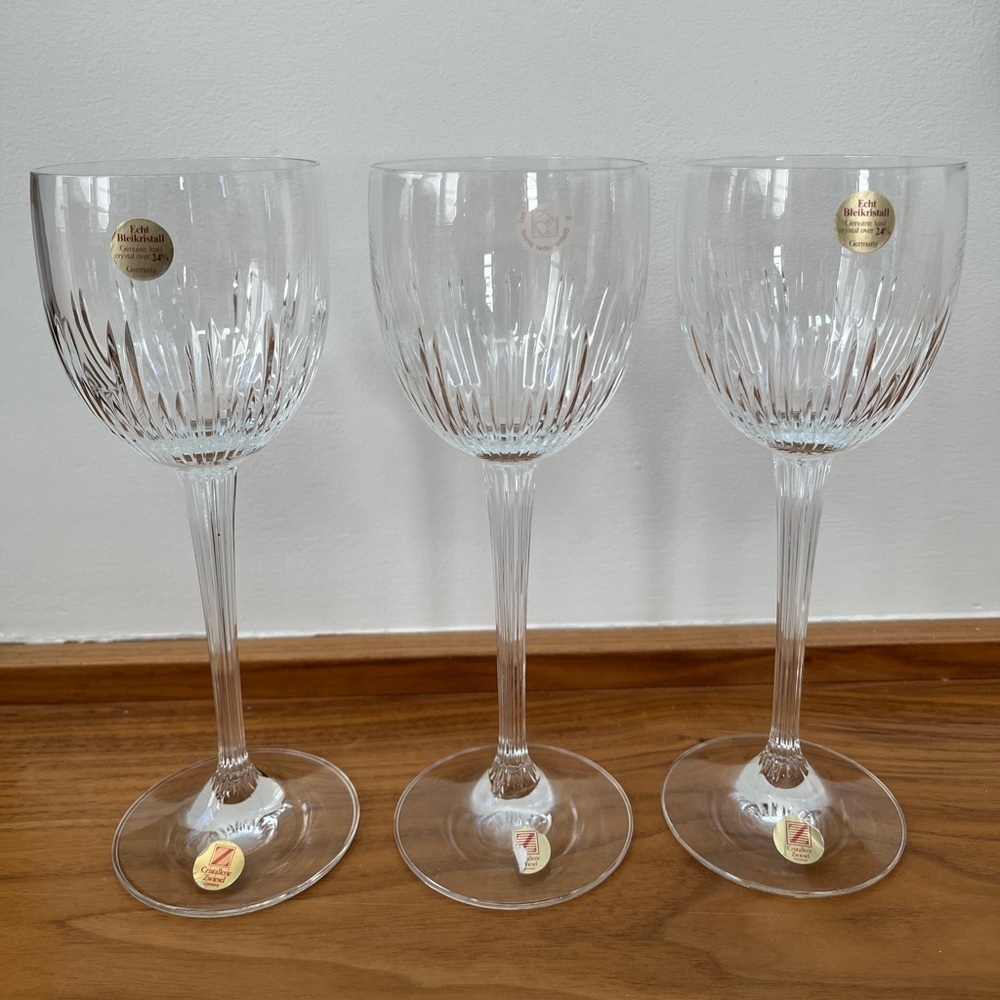 ZWIESEL Vintage Set of 3 Ceremony Pattern Crystal Wine Glasses Made Germany